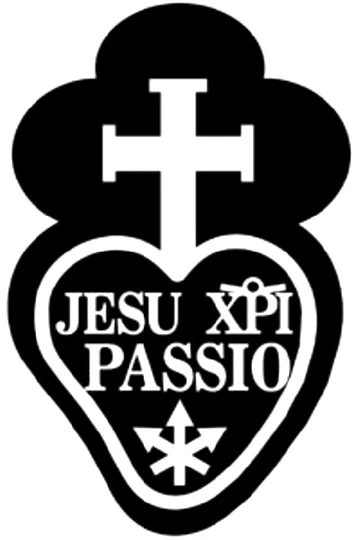 Emblema pasionista: una cruz sobre el corazón con la inscripción Jesu XPI Passio